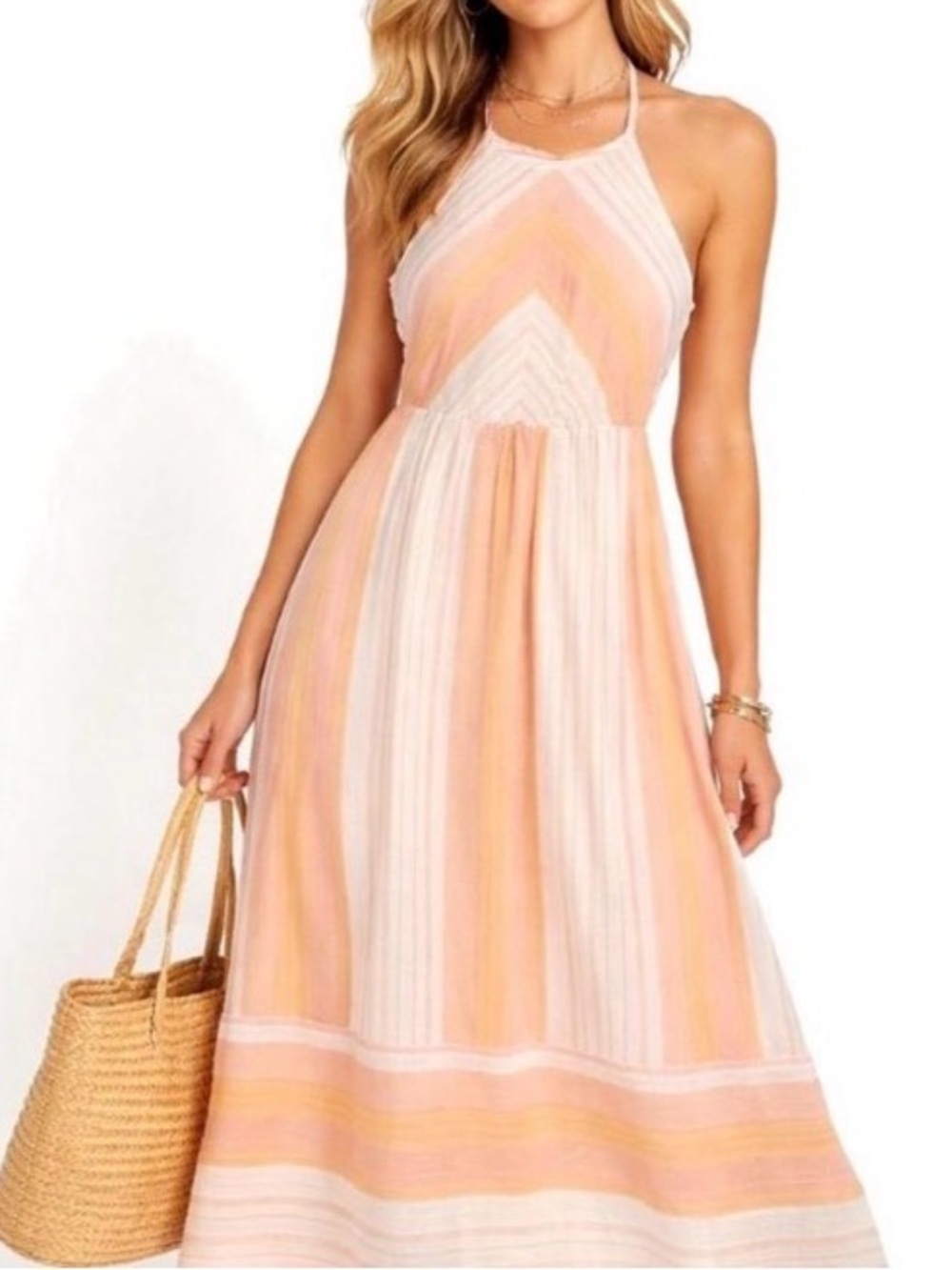 Carve Designs Mabel Dress Guava Sunrise Stripe XL 100% Cotton Lined Pockets